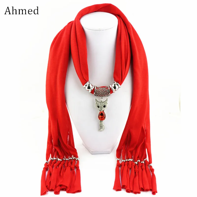 

Ahmed New Ethnic Rhinestone Crystal Fox Pendant Tassel Scarf Necklaces Fashion Scarves for Women Gift Collar Choker Jewelry