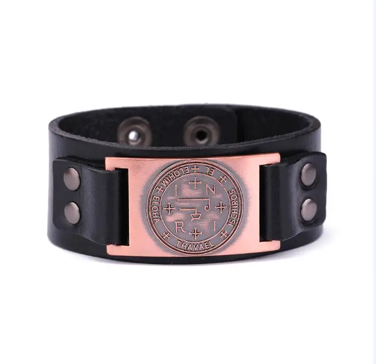 EUEAVAN 5 шт. Archangel Thavael sigili Amulet мужской браслет Talisman Wicca Viking из чёрной кожи для ювелирных украшений подарок для друга - Окраска металла: 3