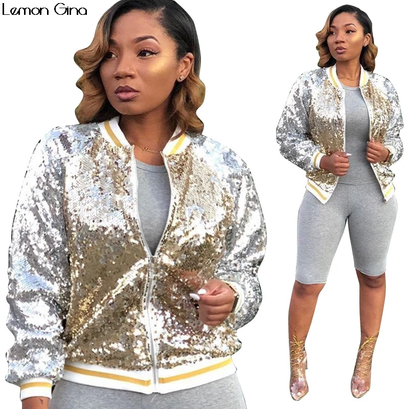 

2018 autumn winter gold silver patchwork sequined bat sleeved long sleeve vintage zip jacket fashion coat clothes outfit TS886