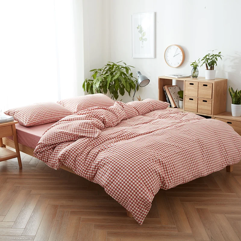 Buy Washed cotton bed linen 4pcs euro double fitted