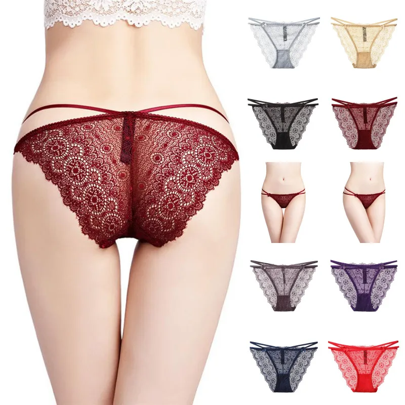 

Sexy Ladies Seamless Low Waist Briefs Fashion Women Lace Large Size Transparent Triangle Bottoms Underwear Elegant 8 Color M-2XL