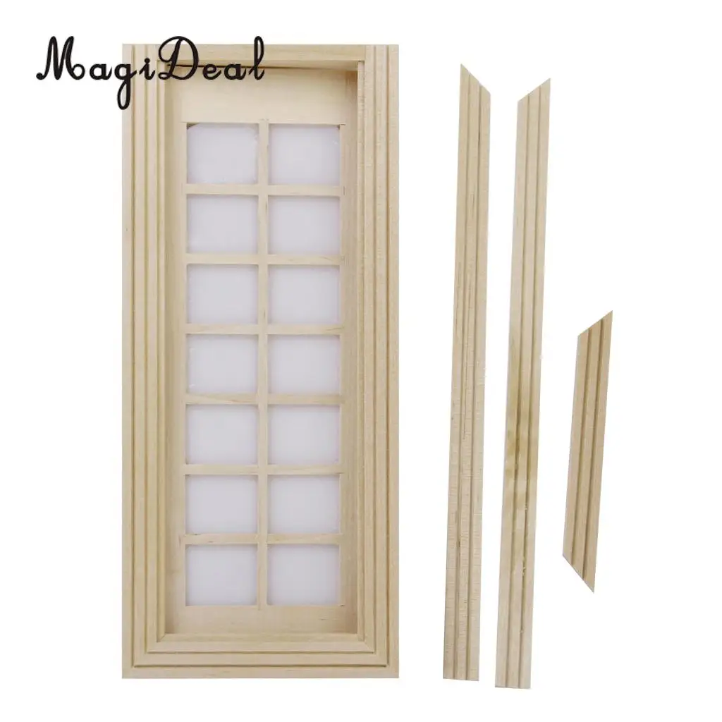 1Pc Wooden 14-Squares Unpainted DIY Door for 1:12 Dollhouse Bedroom Kitchen Miniature Furniture Decor Accessory