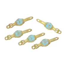 DoreenBeads Zinc metal aleación encanto colgantes reloj de pulsera oro color azul claro esmalte 23mm (7/8 ") x 6mm (2/8 ") de 2 piezas(China)