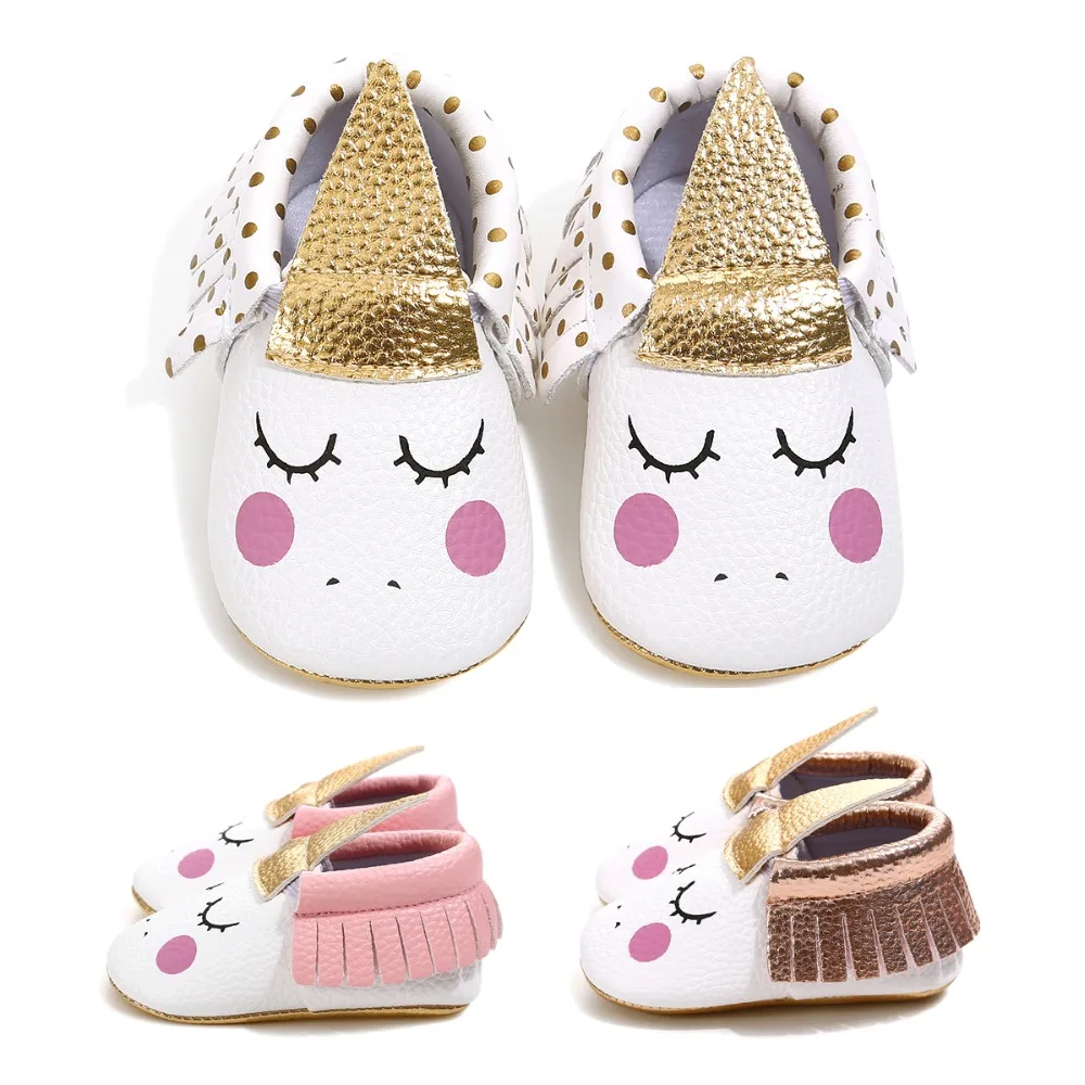 

2019 PU leather handmade custom party baby girl shoes blush Blush Angle Unicorn Baby soft sole first walker toddler moccasins