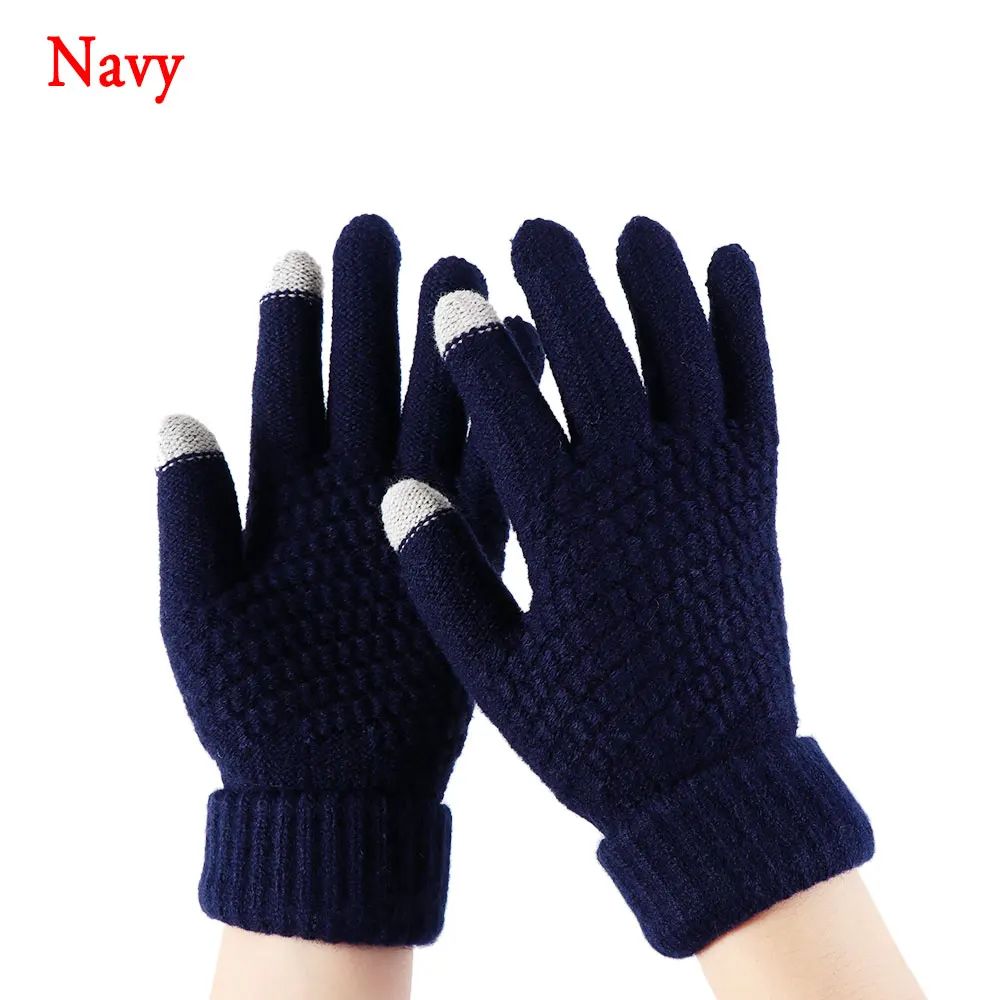 A-navy 1 пара, модные зимние перчатки, Вязанные шерстяные перчатки для девочек и женщин, утепленные варежки, шерстяные перчатки для мобильного телефона, новая распродажа - Цвет: A-navy