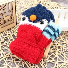 Вязаные эластичные флисовые перчатки из хлопка, толстые вязаные крючком перчатки с длинными пальцами, теплые зимние перчатки в форме милой птички для детей