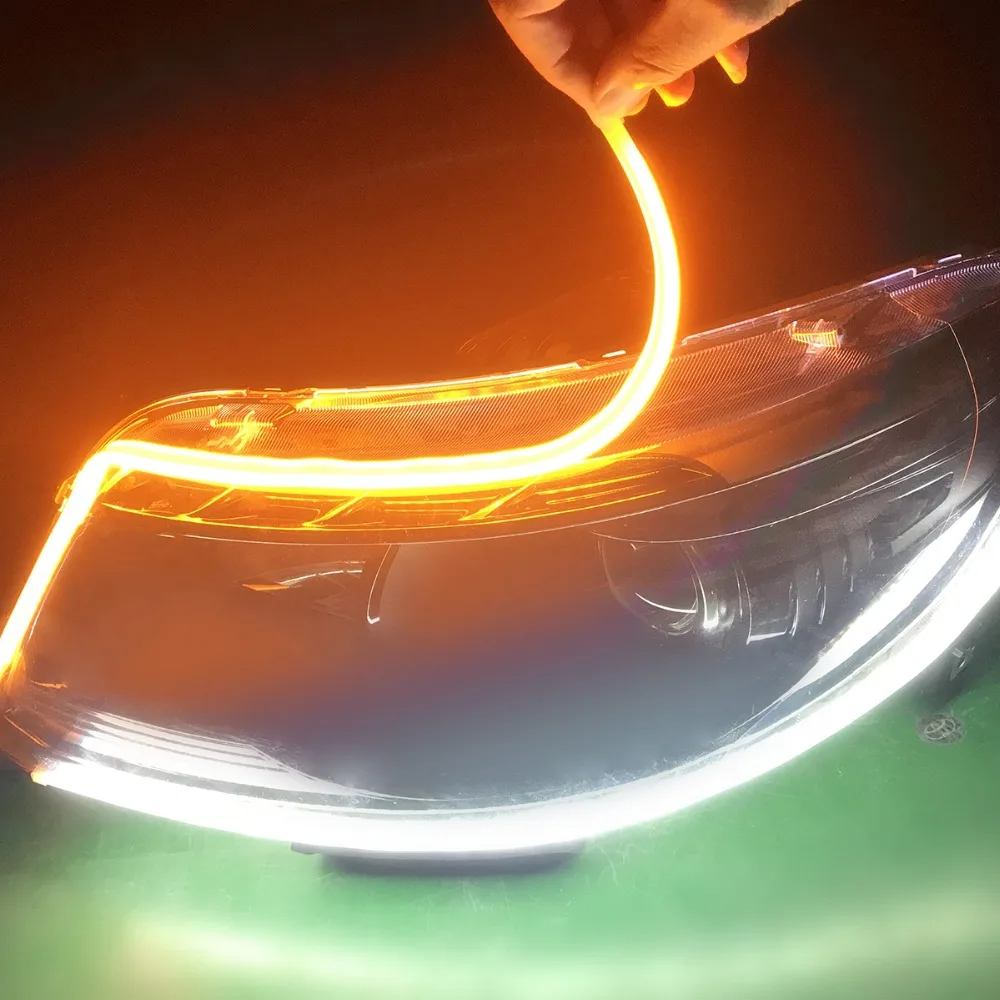 45cm 60cm 12V LED Strip Light Slim Flexible DRL Strip Turn Signal Lamp Amber Angel Tear Flowing LED Car Daytime Running Lights 