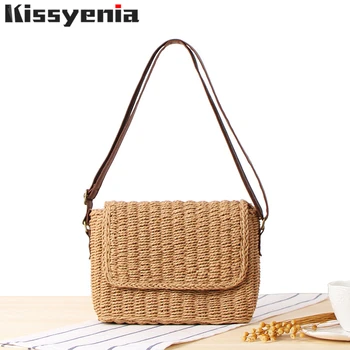 

Kissyenia INS Hot Women Bags Straw Beach Bags Bohemian 100%Handmade Bag Wicker Knitted Summer Bag Woven Handbag for Women KS1325