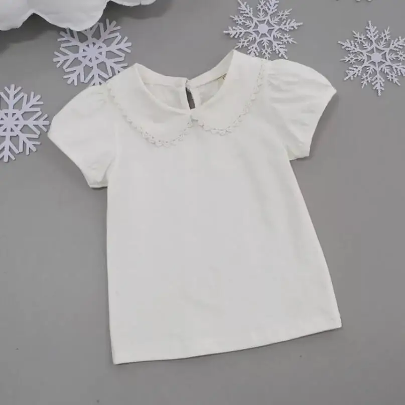 

2018 Summer Cotton White Short Sleeve T-Shirt Girl Children Kids Infant Baby Toddler Tops And Blouses Little Girls Shirt JW6425