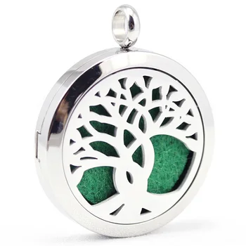 

30mm stainless steel tree design aromatherapy aroma essential oil diffuser necklace