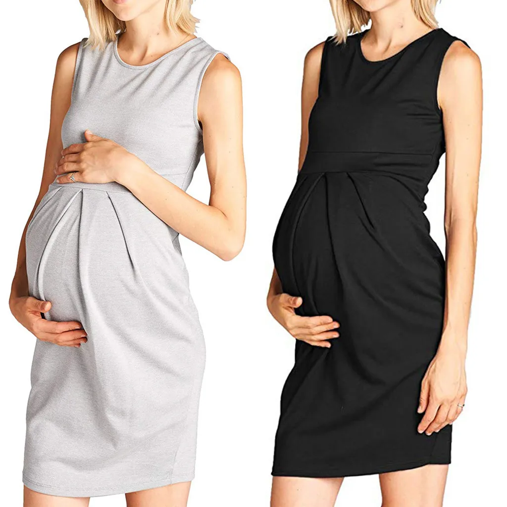 

Summer Maternity Soild Dress Women's Maternity Sleeveless Dress Ruffles Nursing Baby Vest Pregnancy Sundress Dress Clothing