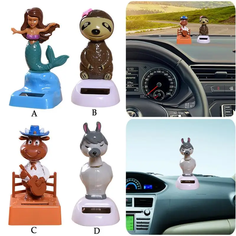 Car Ornament Solar Powered Dancing Shaking Head Cartoon Animal Doll Automobile Auto Dashboard