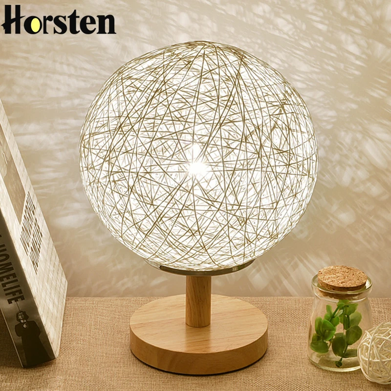 Horsten 220V EU Plug Table Lamp Rattan Ball Design Night Light Country