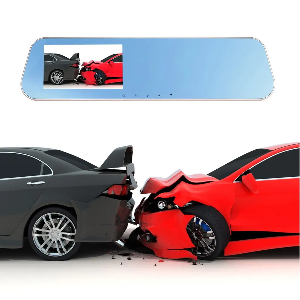 

F1C 1080P HD Dual Lens 4.3 TFT Rearview Mirror Dash Cam with Car Recorder and Reverse Parking System 140 Angle 500M Pixel