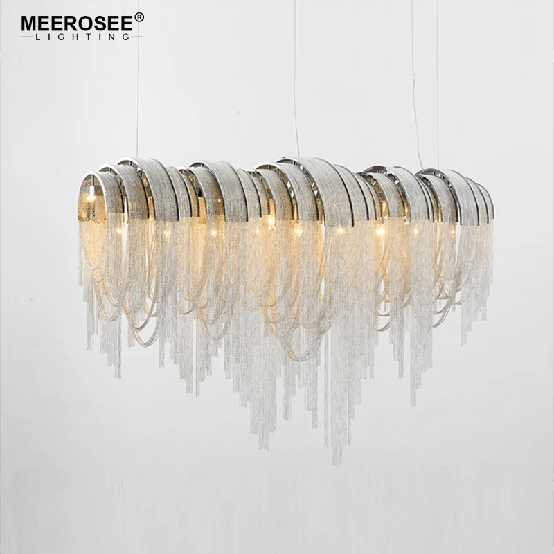 

Vintage Chandelier Aluminum Silver Chain Chandelier modern hanglamp luminaria Drop Lustre for Hotel Project Home Decor