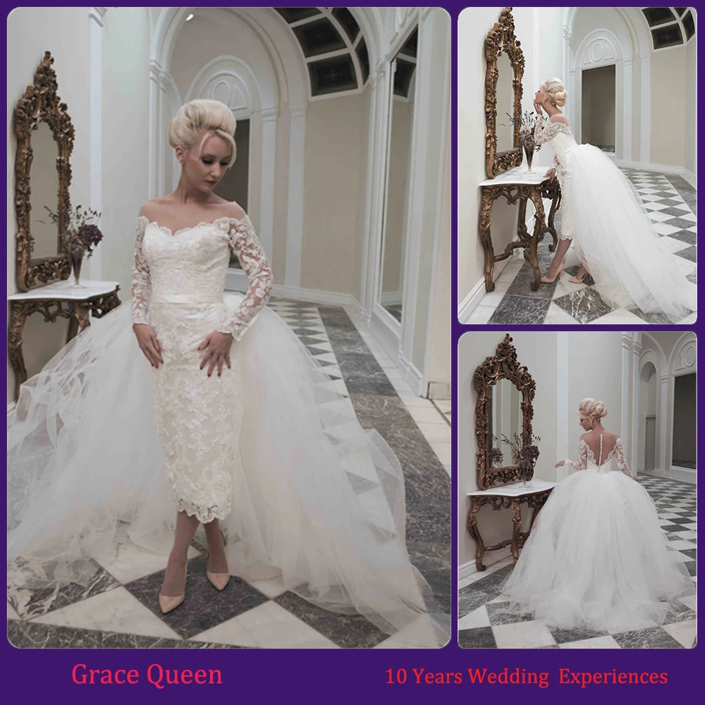 Lace Pencil Ball Gown Short Wedding Dress 2015 With Illusion Back