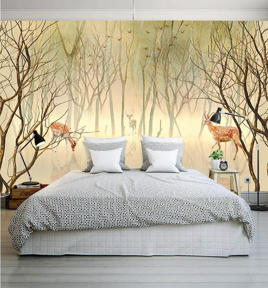 fog forest sika deers 3d cartoon natural animal tree 3d photo