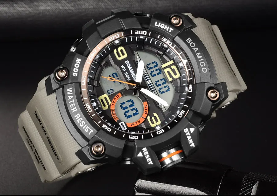 BOAMIGO Для мужчин спортивные военные армейские часы мужские Кварцевые наручные часы светодиодный цифровые часы мужской шок водостойкий часы Reloj Hombre