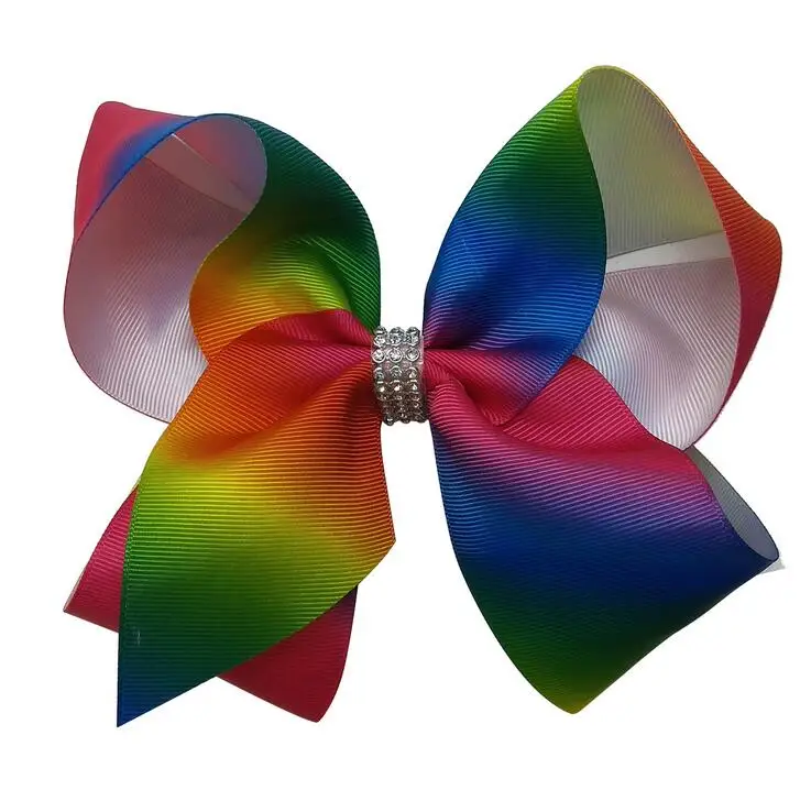 

100pcs DHL Free shipping Rainbow ombre gradual color change Twisted Hair bow 5" Grosgrain Ribbon Bow