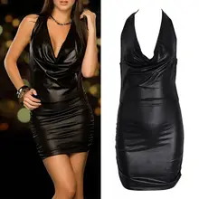 נשים סקסי שחור ואדום מראה רטוב ללא משענת תחבושת פו עור Bodycon שמלה(China)