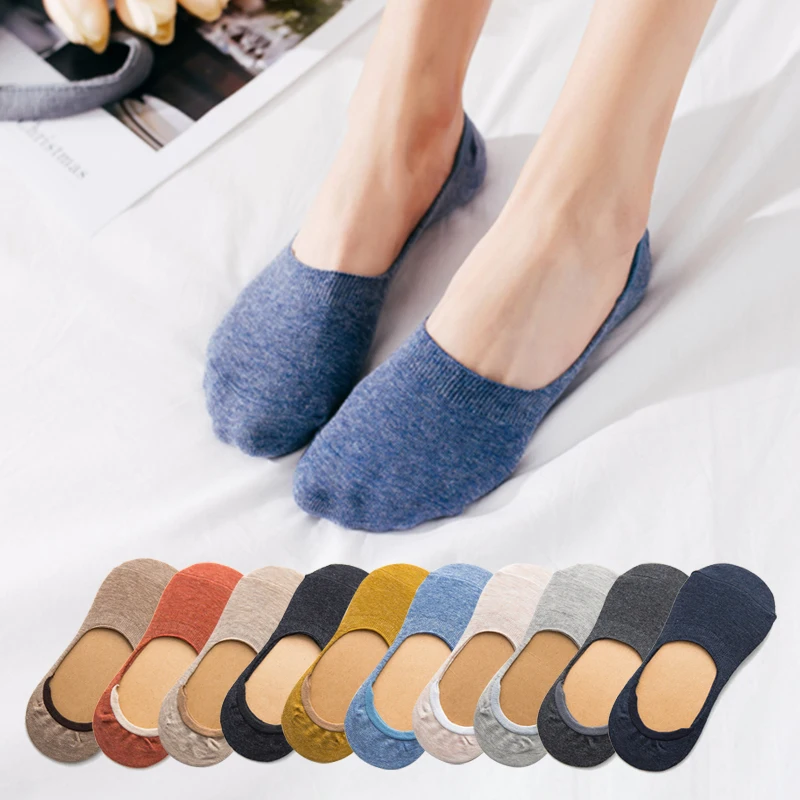 

10 pieces = 5 pairs Spring summer women socks Solid color fashion wild shallow mouth invisible socks female slipper socks 2019