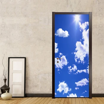 

Blue Sky And White Clouds Photo Murals Wallpaper 3D PVC Self Adhesive Waterproof Door Sticker Living Room Kids's Bedroom Decor