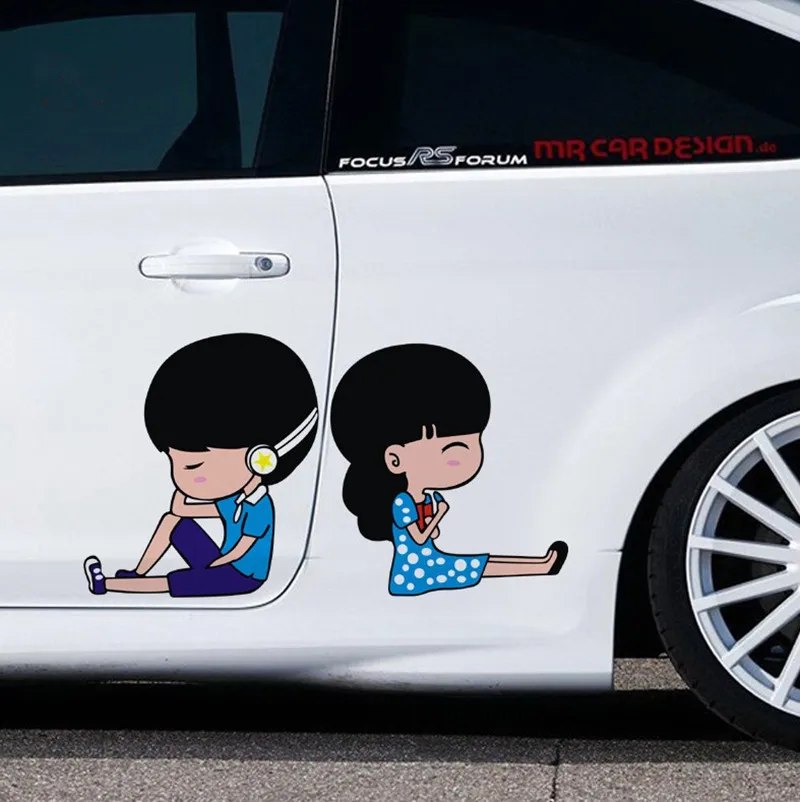 

Couple drawing car stickers men and women characters reflective car stickers cover scratch decorative body stickers
