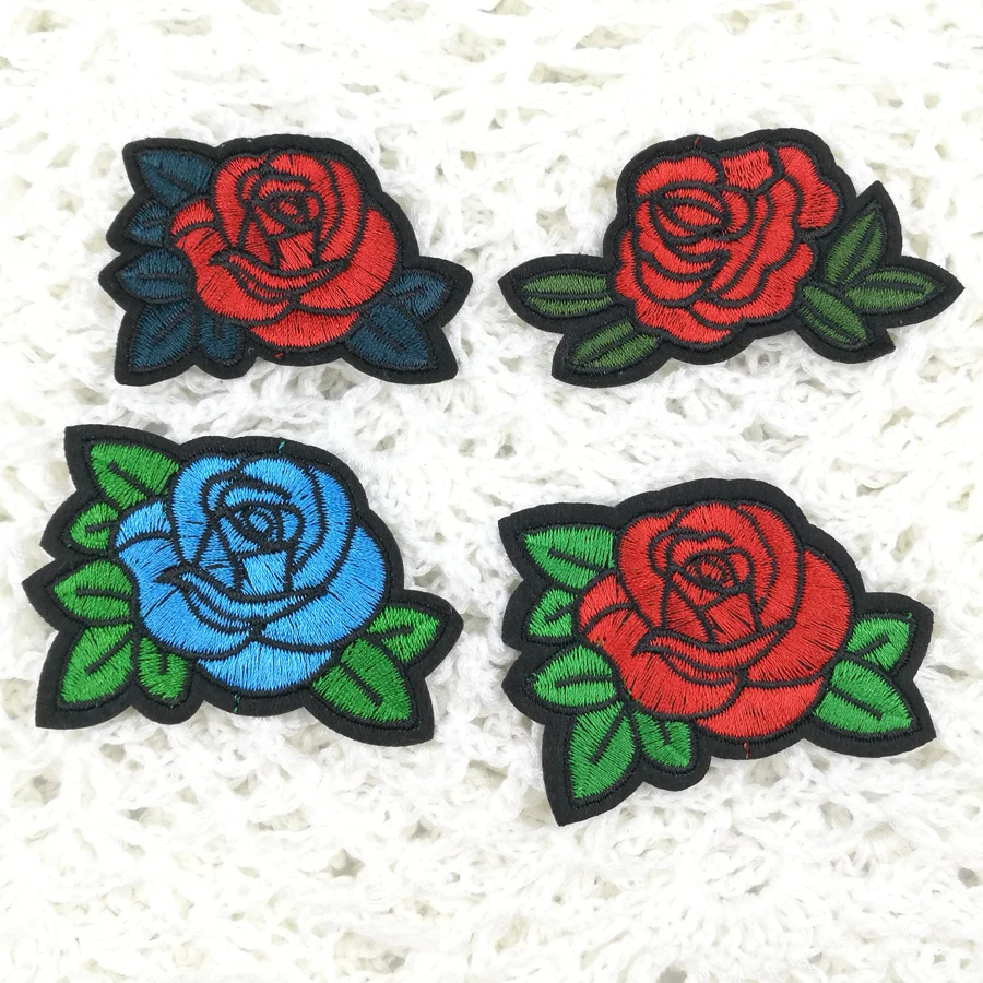4Pcs Roses Wonderful Bloom Flower Patches Embroidered Iron On Patch For