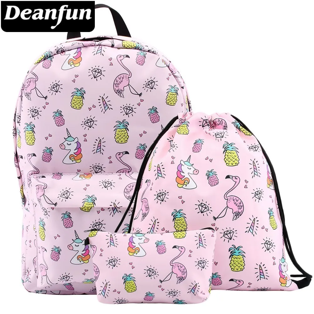 Цена Deanfun сумка набор рюкзак для девочек Единорог водостойкий Фламинго рюкзаки Подростковая школьная сумка 80043 + 60200 + 51482