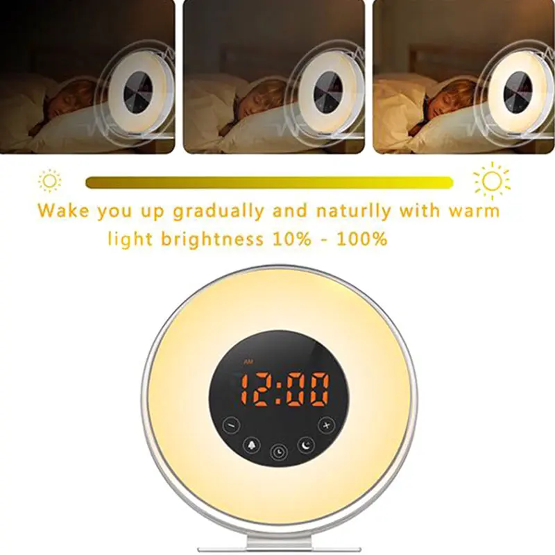 

Newest Wake Up LED Light Sunrise Simulation Lights Alarm Clock Sunset Fading Radio Snooze Night Lamp JD9