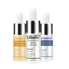 Lanbena vitamina c + seis peptides soro 24k ouro + ácido hialurônico anti envelhecimento rugas hidratante endurecimento clareamento cuidados com a pele
