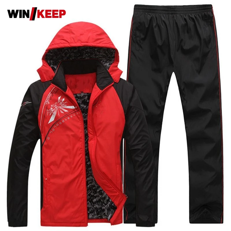 

Keep Warm Sport Suit Men Fleece Lining Zipper Pocket Mens Sportswear Set Thermal Winter Outdoor Workout Running Jogging Suits