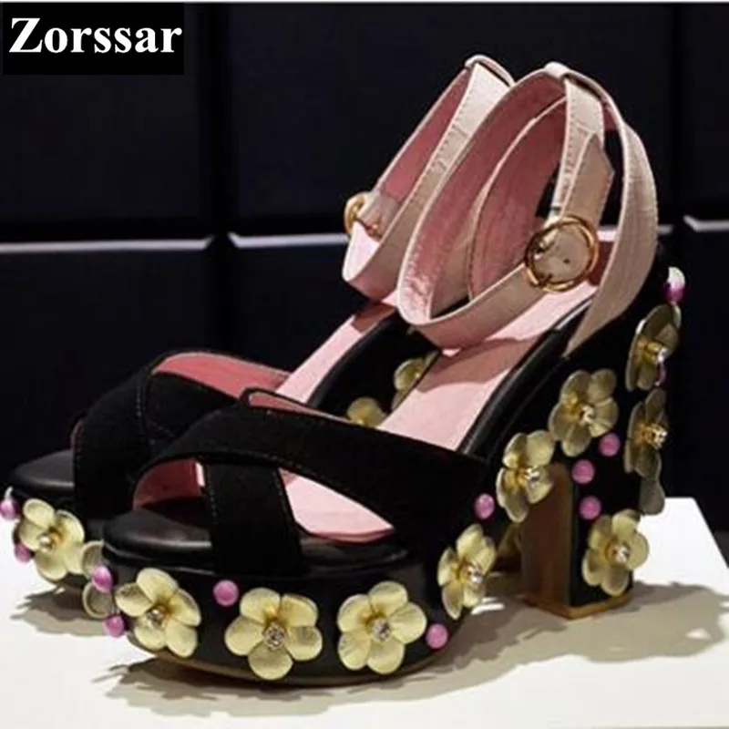 

Summer Womens Shoes Luxury brand Sweet flowers High heels sandals 2017 NEW fashion Suede women pumps platform high quality