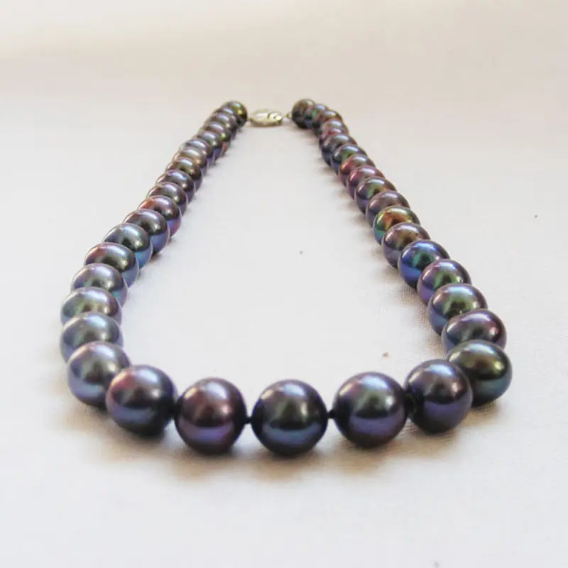 

FREE SHIPPING HOT sell new Style >>>>real nature black round cultured freshwater pearl necklace 9-10mm bib necklace