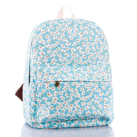 Light Blue Fresh Printing Little Daisy Flowers Women Backpack Travel