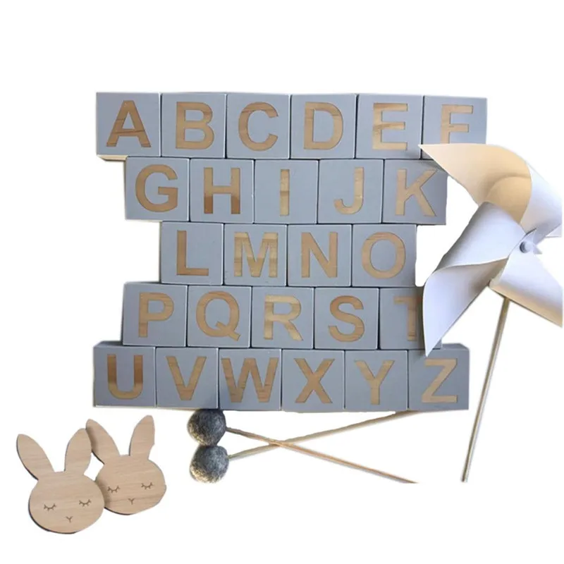 Набор деревянных блоков с буквенным алфавитом для детей, деревянные строительные блоки с буквами, Обучающие Игрушки для раннего развития, декор для детской комнаты