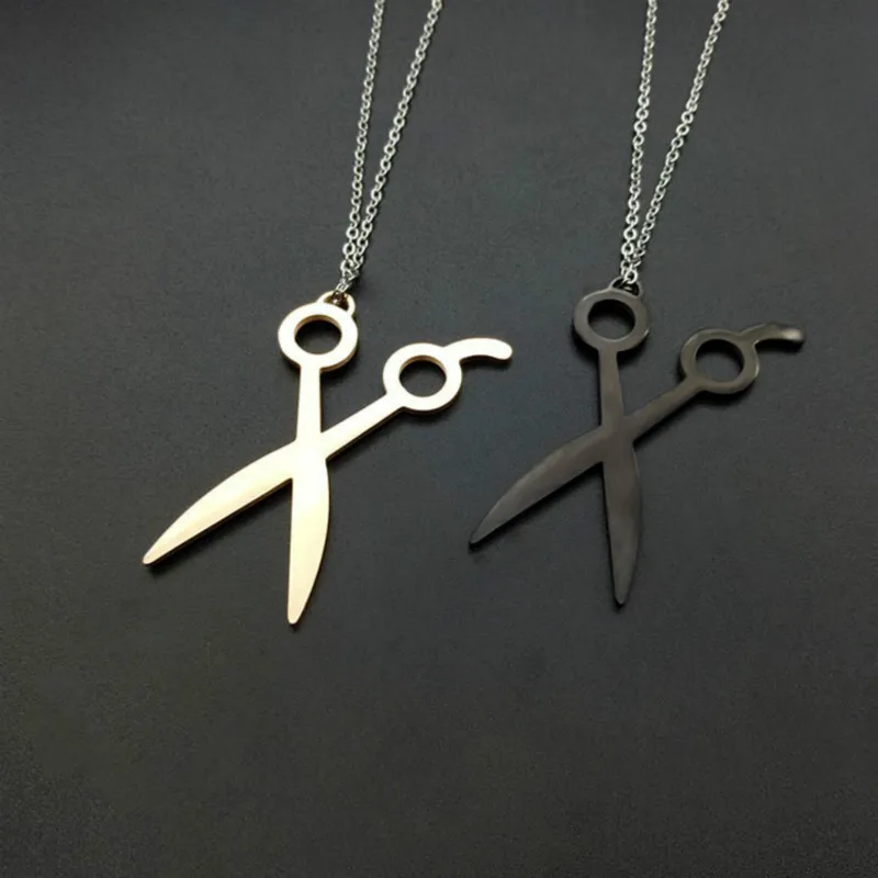 

Rose Gold Black Color Hairdresser Tools Scissors Stainless Steel Pendant Necklace Barber Shop Jewelry Necklace for Women Men
