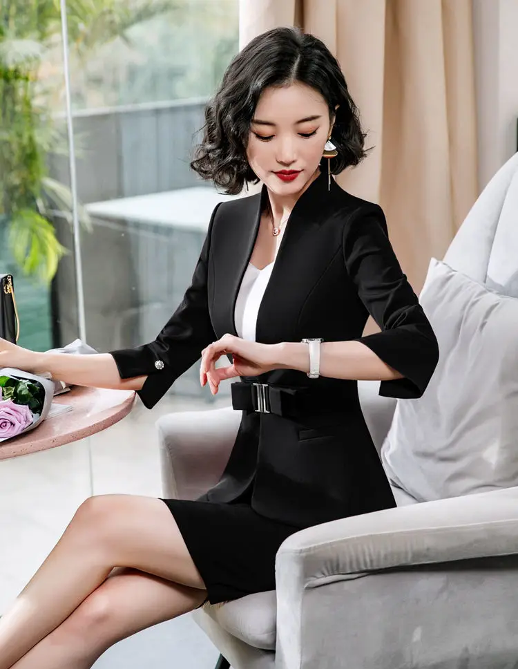 Dushicolorful офисная одежда весна лето женские юбочные костюмы egelant Дамская официальная одежда комплект из двух частей с юбкой Униформа черный
