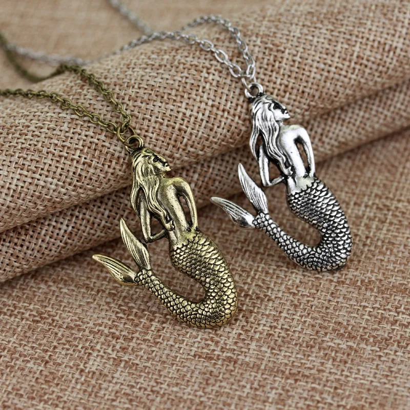 

Vintage Mermaid Necklace Sweater Chain Necklaces & Pendants Women Christmas Gift