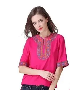 Style A Спецодежда унисекс летняя вышитая рубашка пара Чистый хлопок рубашка Синьцзян мусульманский Ресторан этнический стиль футболка с короткими рукавами - Цвет: Style A