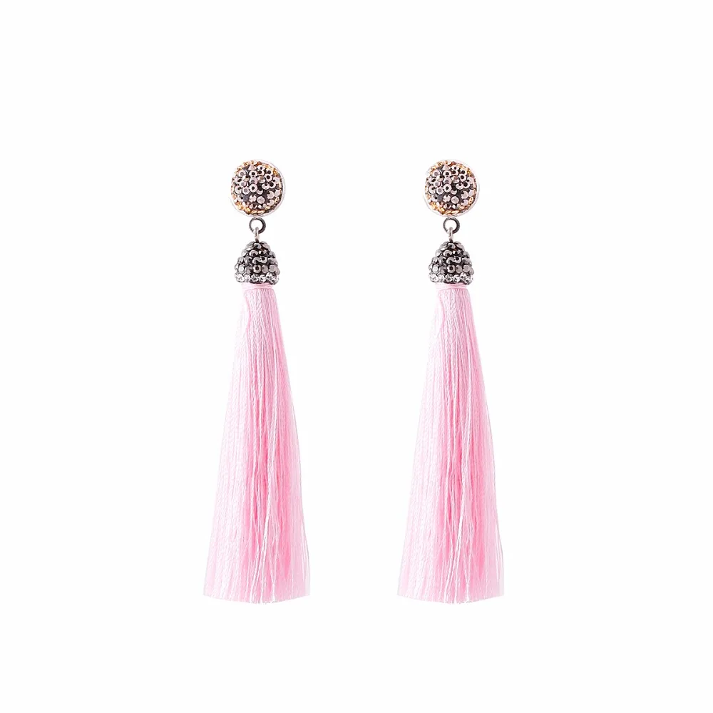 06 New Women Tassel Earrings Boho Bohemian Long Exaggerated Silk Fabric Dangling Earrings For Women Orecchini Lunghi Oorb CS23