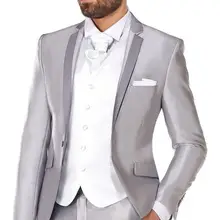 Серебряная куртка Для мужчин костюмы из 3 предметов модные смокинги таможенные Homme Терно Masculino Slim Fit костюм(куртка+ брюки+ галстук+ платки+ жилет