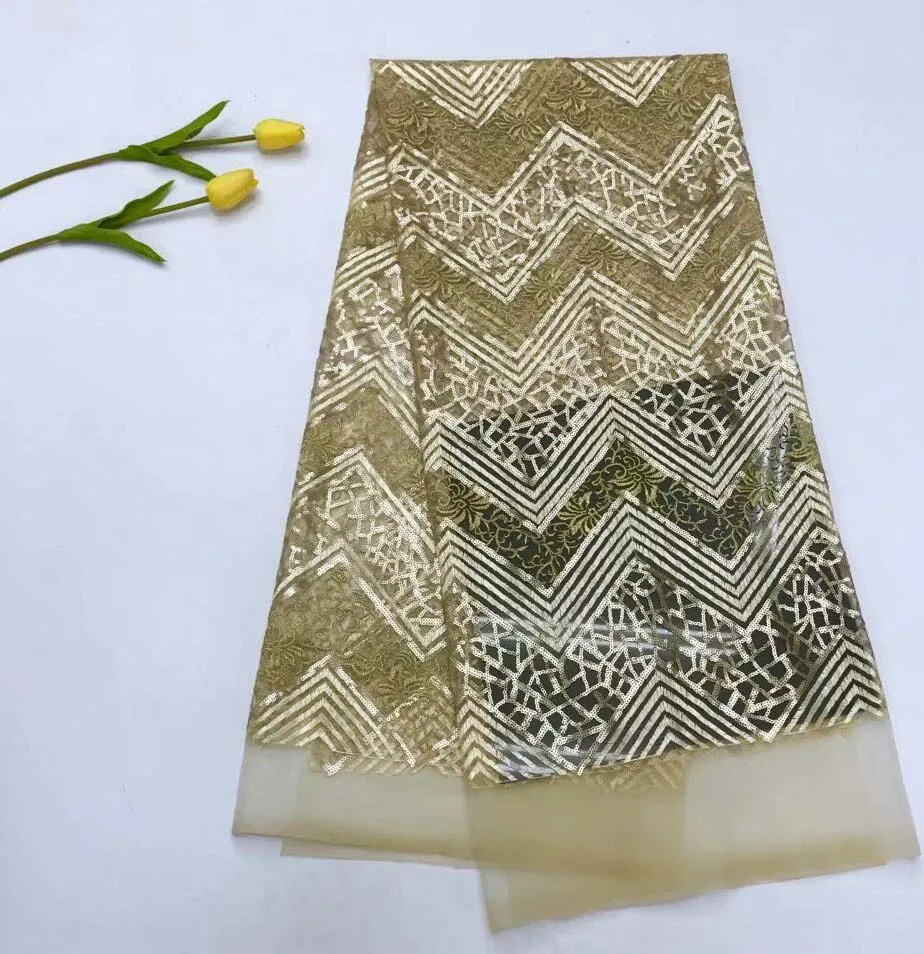 

African french gold sequins lace embroidered tulle fabric wedding dress with sequins queen lace fabric paty dress