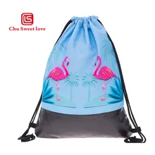 Модный шнурок сумка 3D печать Фламинго путешествия Softback женская синяя сумка на шнурке для девочек-подростков