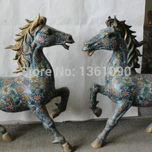 Xd 00708 2" Китайский Перегородчатой Фиолетовый Бронзовый Зодиак Год Лошади Успешного Запуска Статуя Пара