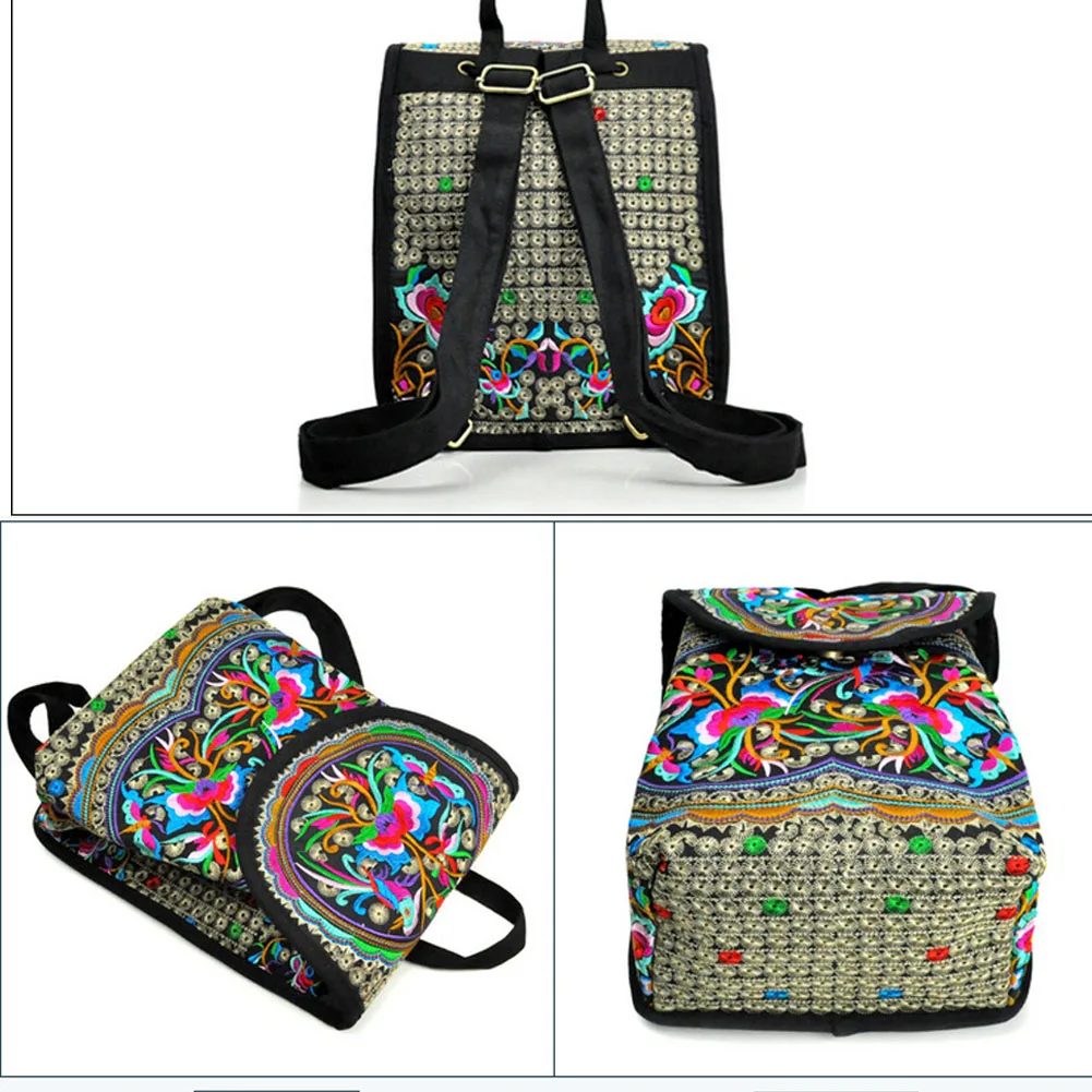 Женский рюкзак с цветочной вышивкой, этнический рюкзак для путешествий, сумка через плечо