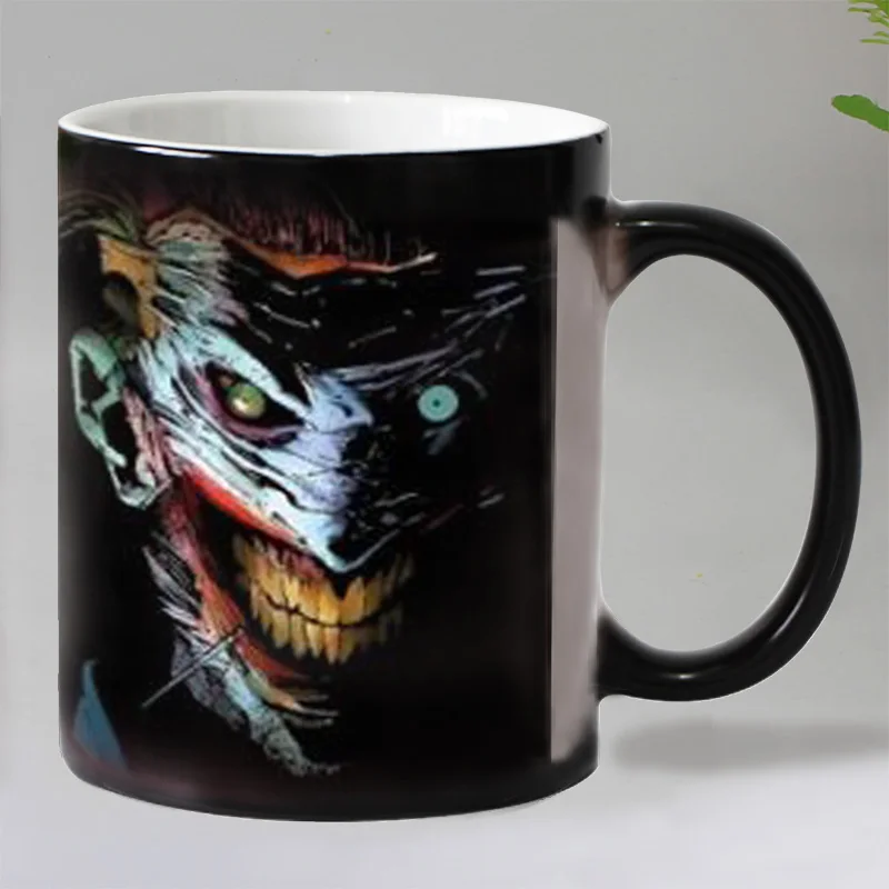 New design Halloween scary Joker Heat Reveal Mug Ceramic Color Changing Coffee Mug Magic Tea Cup