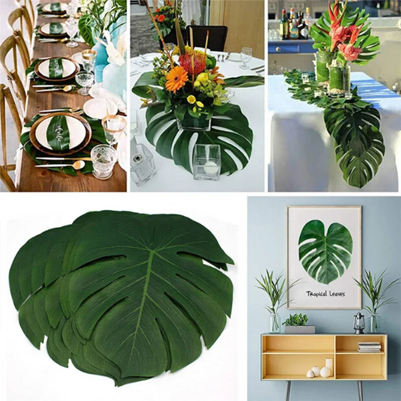 48PCS Artificial Turtle Leaf Tropical Imitation Plant Leaf Hawaiian Party Theme Artificial Plants home Decoration #4A26 (2)