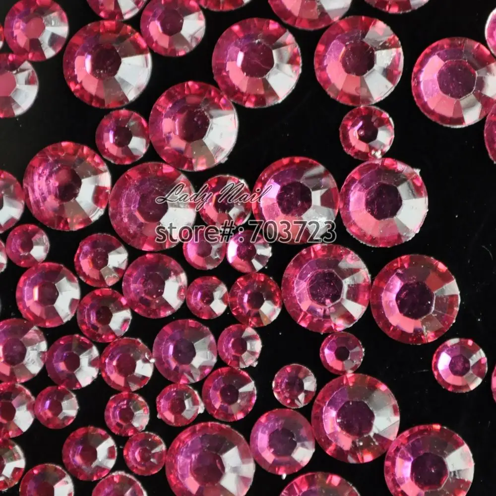 400 pcs 2mm 6mm Mix Size Dark Rose Pink Resin Acrylic Round Rhinestone