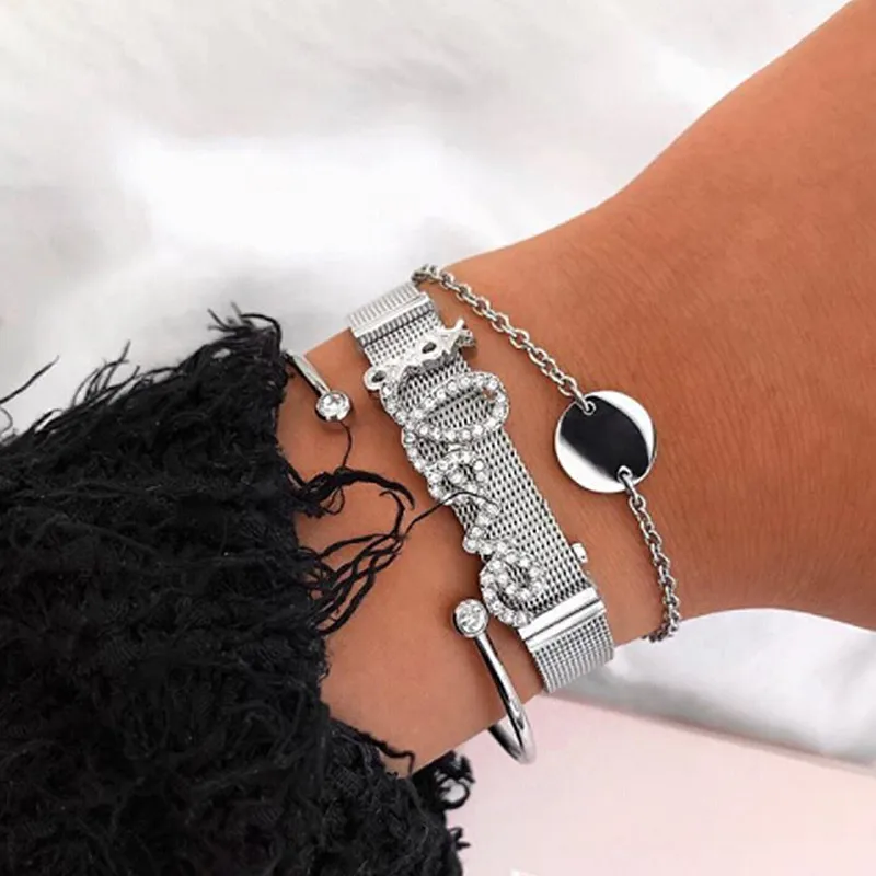 

Somsoar Jewelry Mixed 14 Design Hot Sale Silver Stainless Steel Mesh Bracelet Set with Rubber preventer as Gift